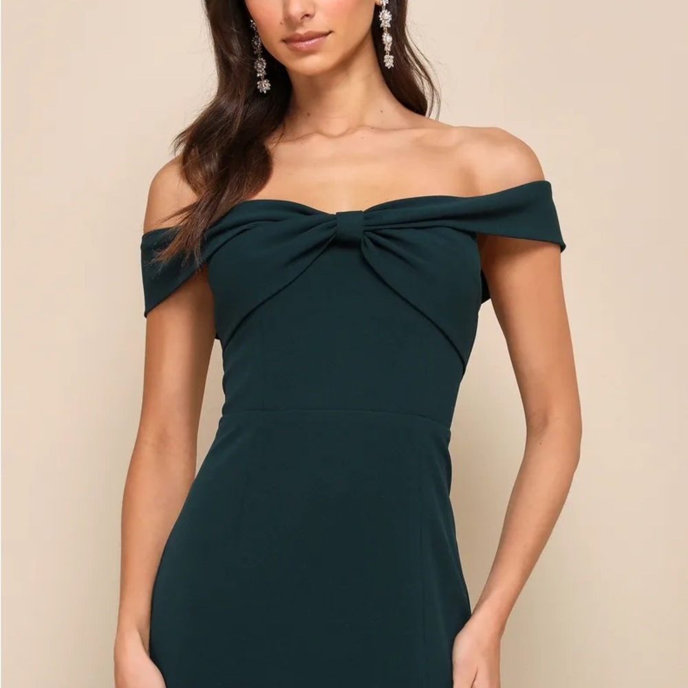 Elegant Off-Shoulder Dark Green Dress- worn once